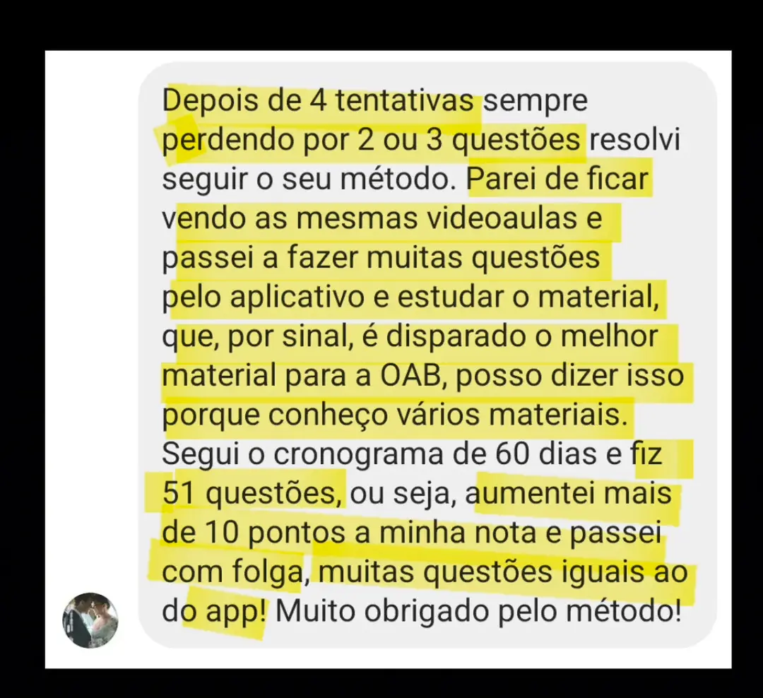 Print de mensagem — depoimento após investir em outros cursos
