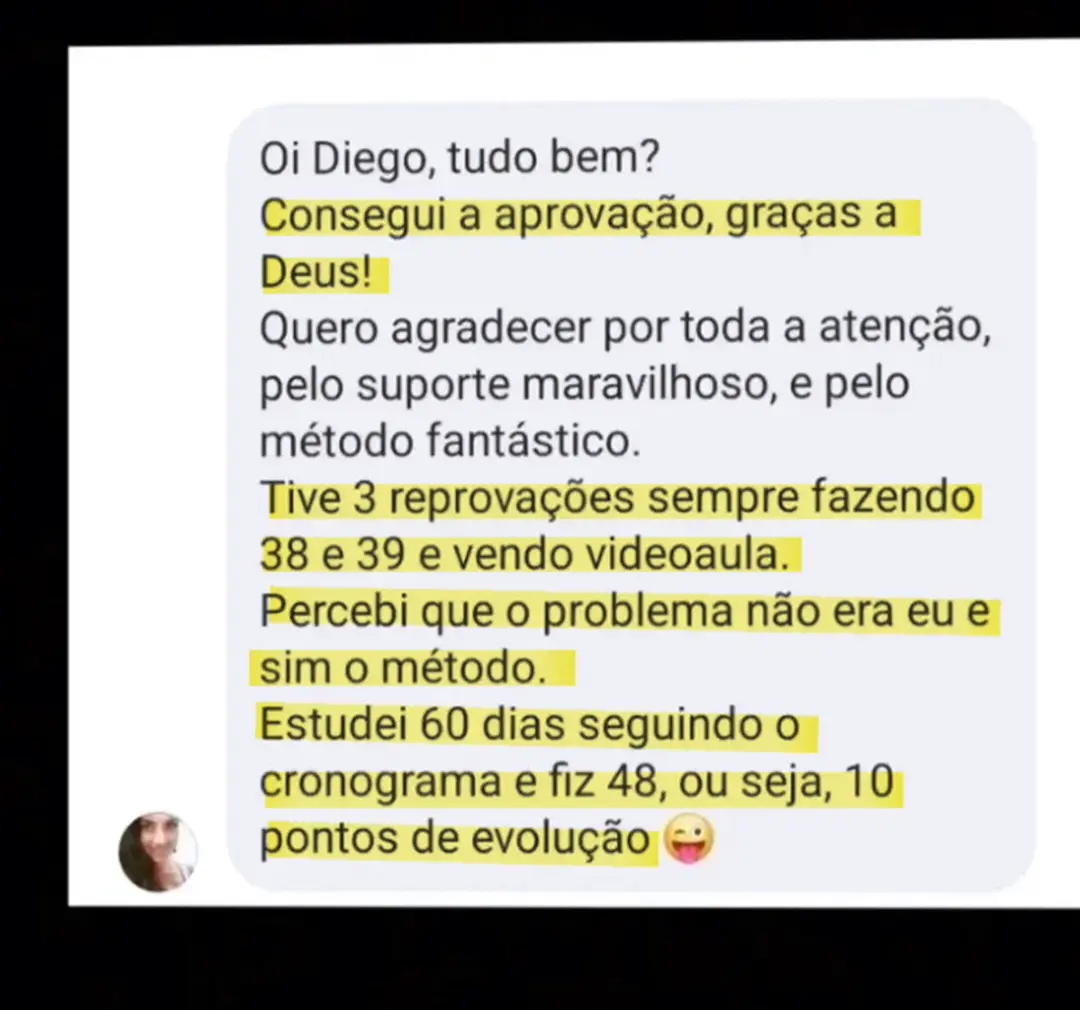 Print — depoimento conciliando trabalho com estudo objetivo para a OAB