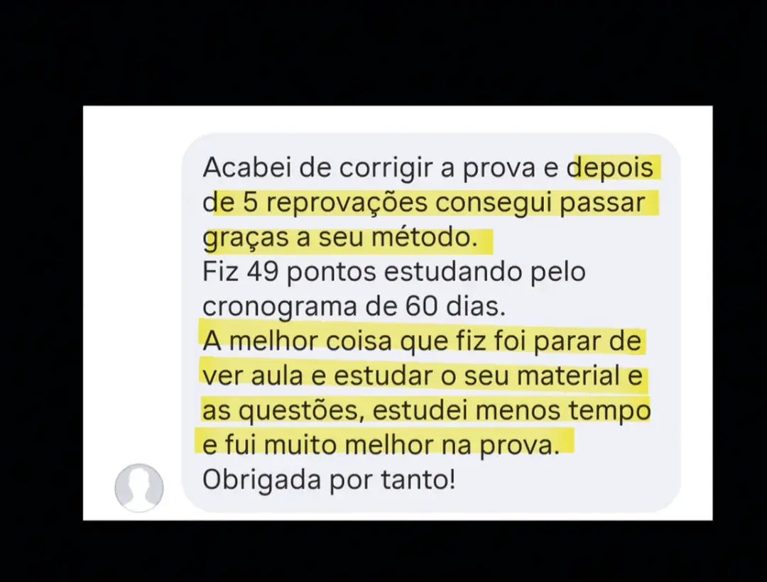 Print de mensagem direta sobre confiança no material e no app