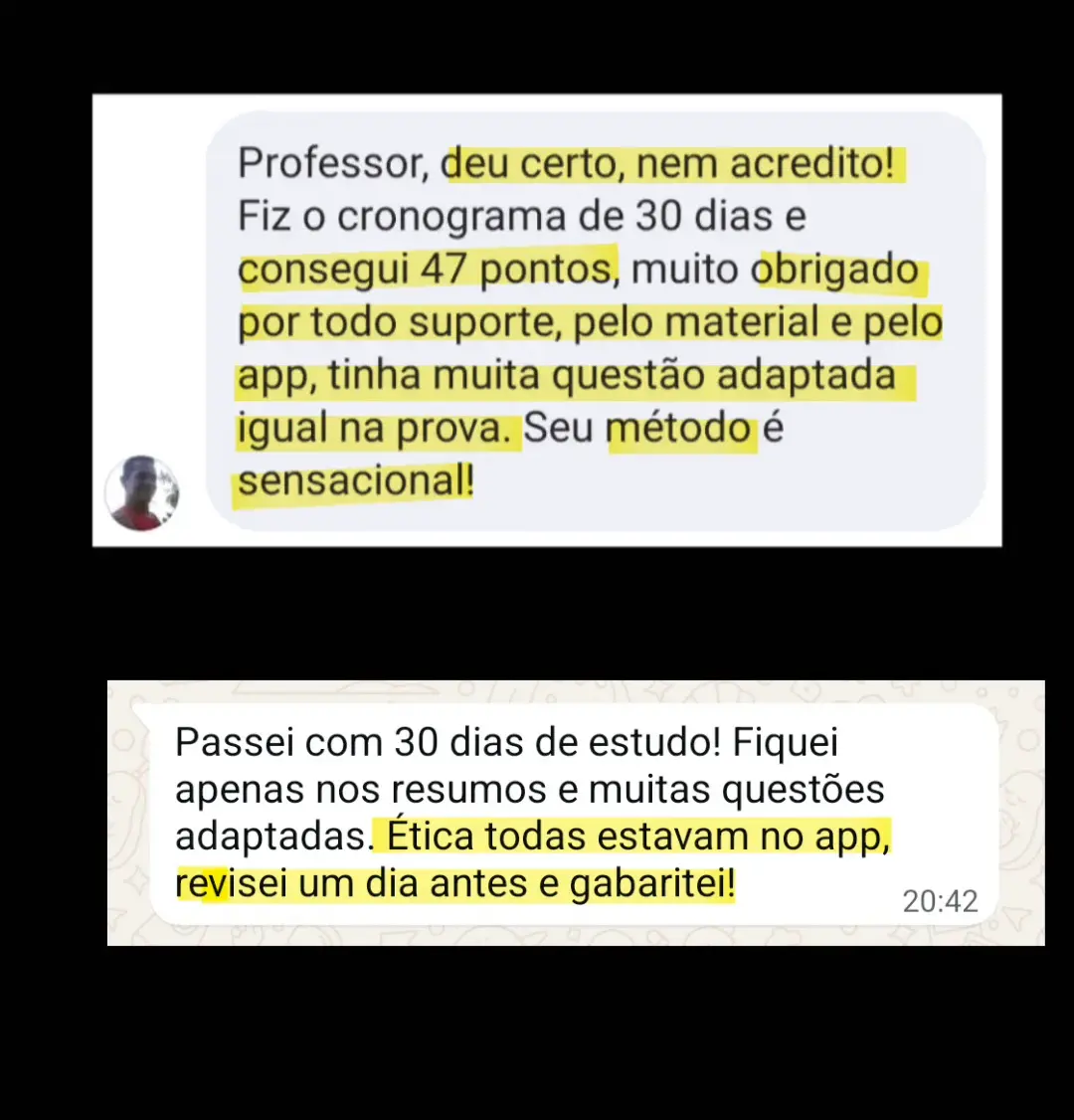 Print no Instagram — relato positivo sobre preparação para a prova da OAB